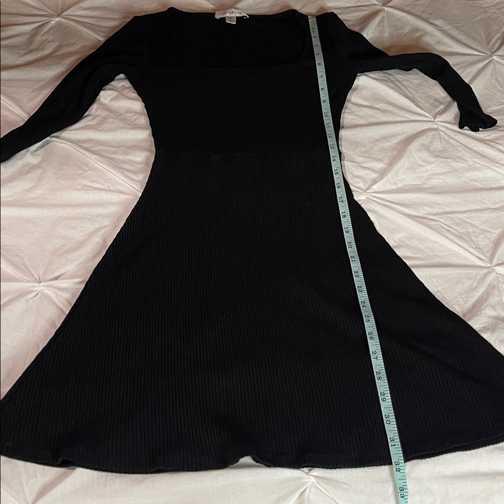 Amour Vert Square Neck black long-sleeved ribbed mini dress - Picture 9 of 9
